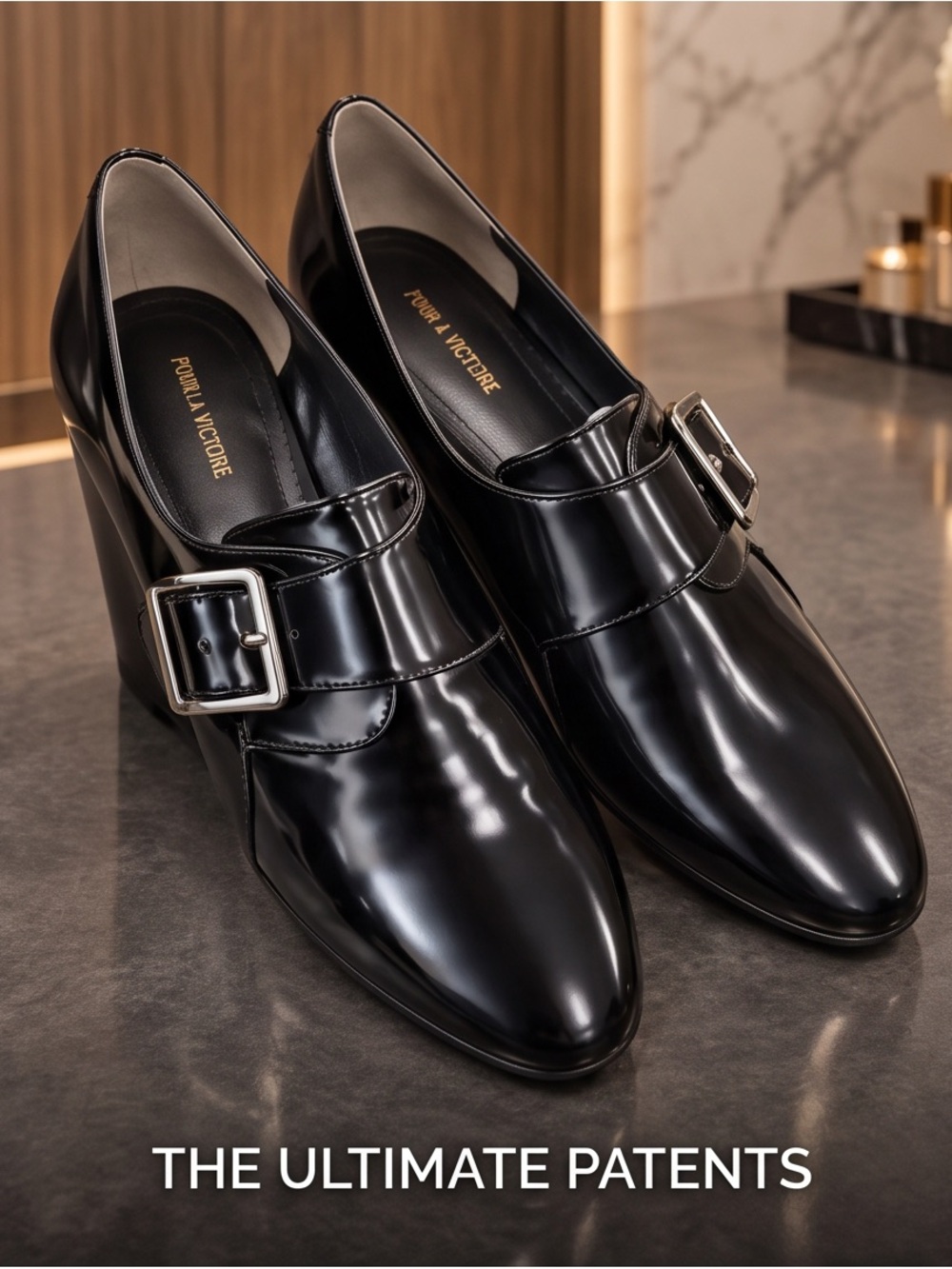 Pour La Victoire Black Patent Monk Strap Dress Shoes